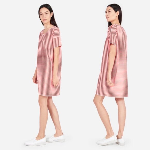 Everlane The Cotton Striped Tee Dress Red White Size XXS Round Neck Casual Mini - Picture 2 of 9